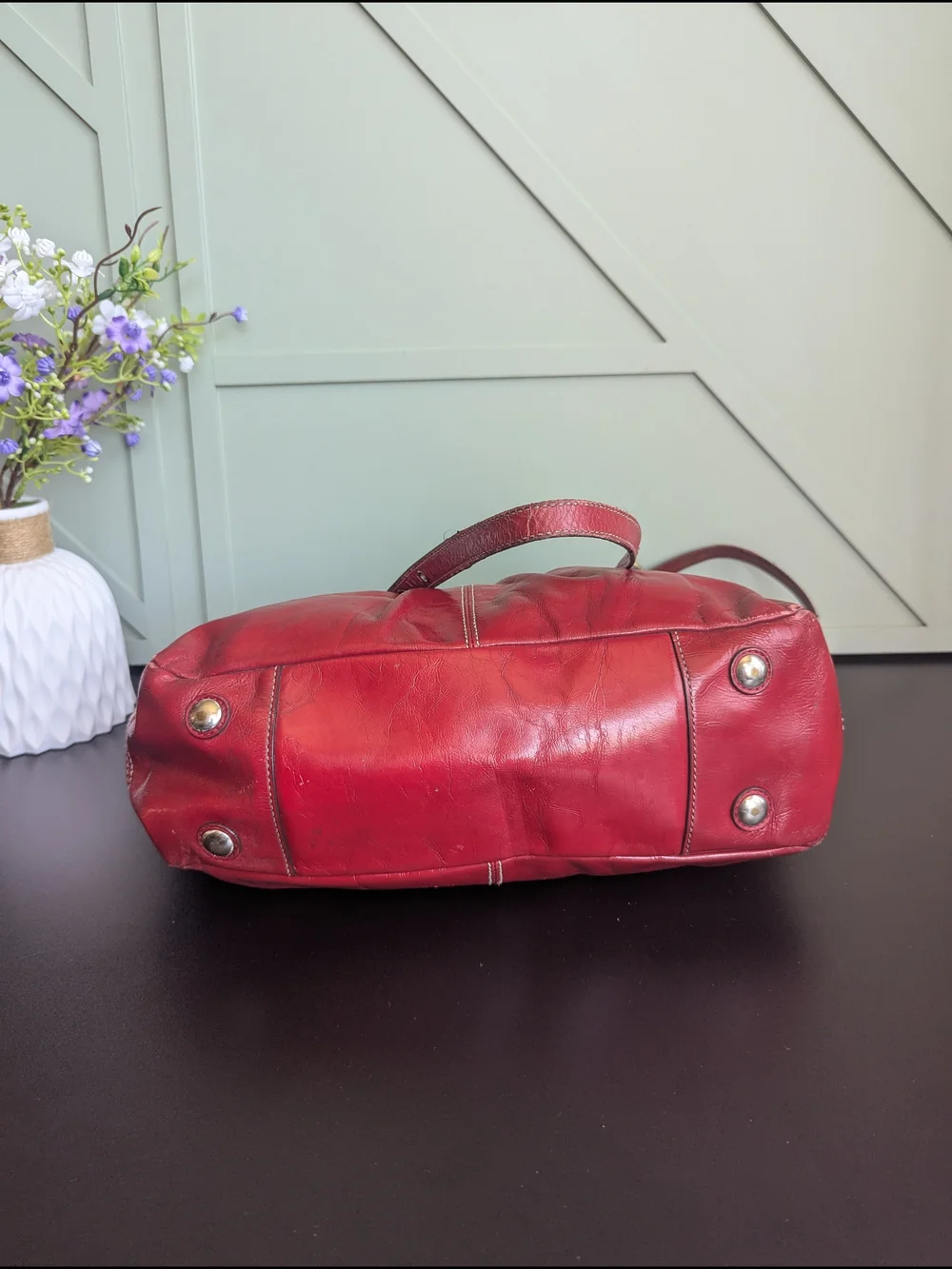 Coach Red Leather Shoulder Tote with Charm